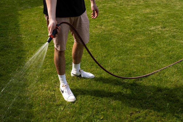 A man watering the grass in Utah