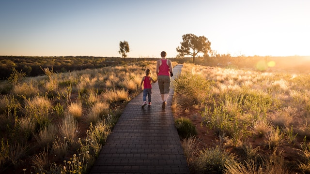 family on a walk outdoors